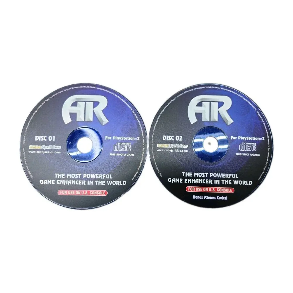 Action Replay AR PlayStation 2 PS2 Code Junkies Disc 1 & 2 Set - Scratched